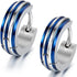 316L Surgical Steel Striped Blue/Black Men Women Hypoallergenic Hoop Earrings